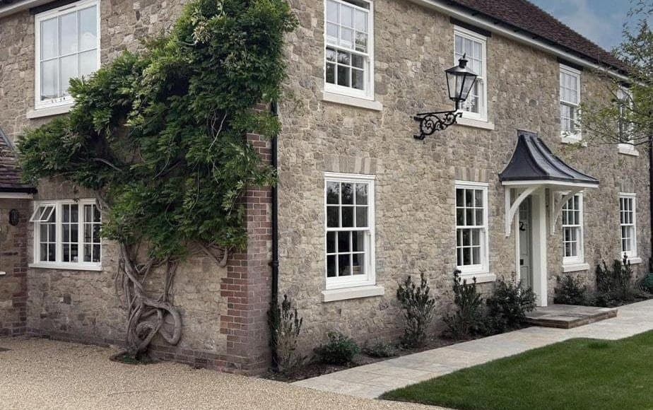 Rose Collection sash windows fitted across a stone country home, by Roseview